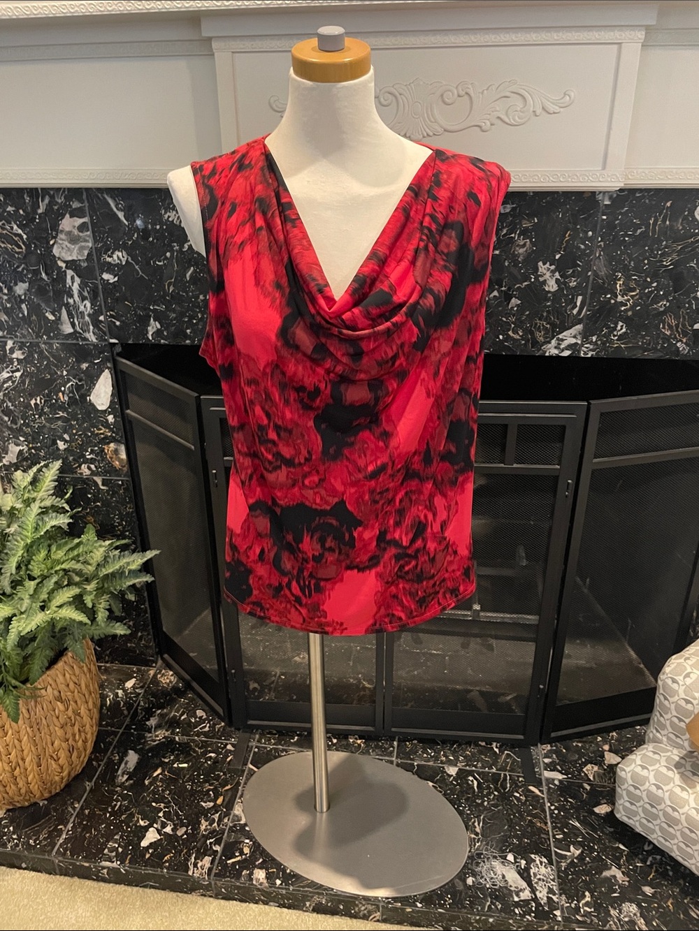 Sleeveless Red and Black Cowl Neck Women’s Top